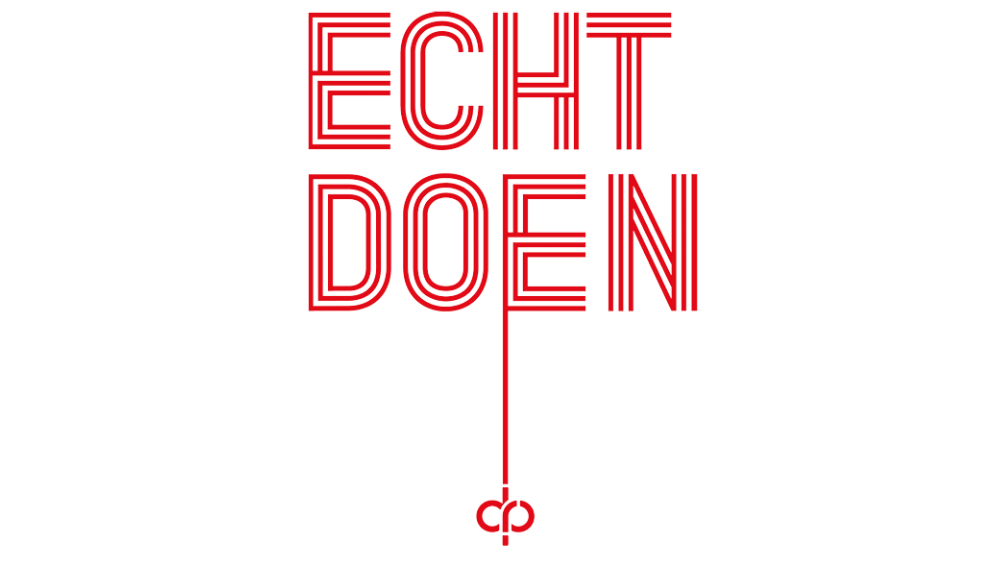 'Echt doen' in rode letters op een witte achtergrond