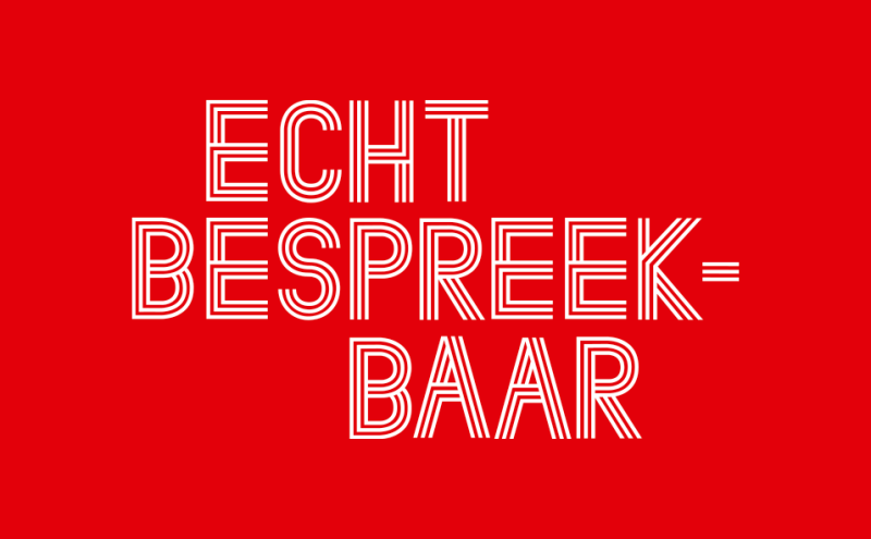 De tekst 'echt bespreekbaar' op rode achtergrond