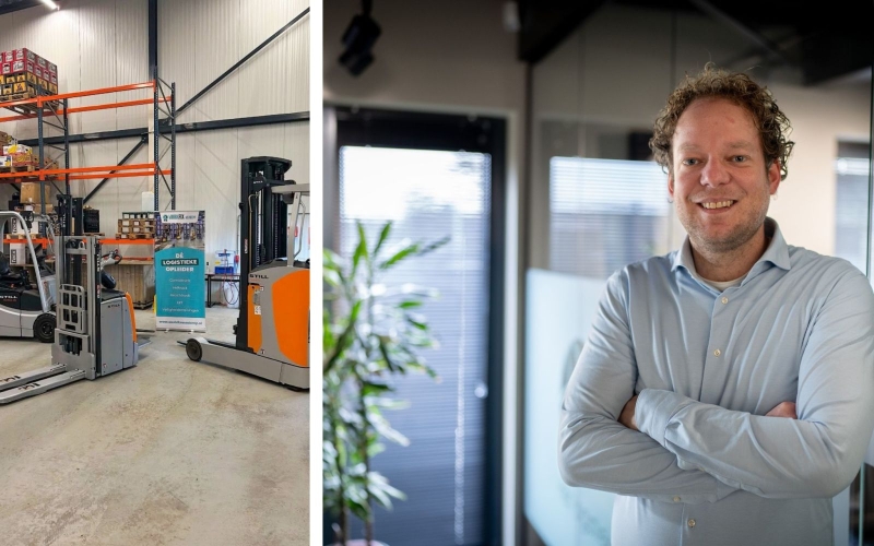 Twee afbeeldingen met links 2 machines in het Machinepark en rechts een portretfoto van Freek met zijn armen over elkaar.