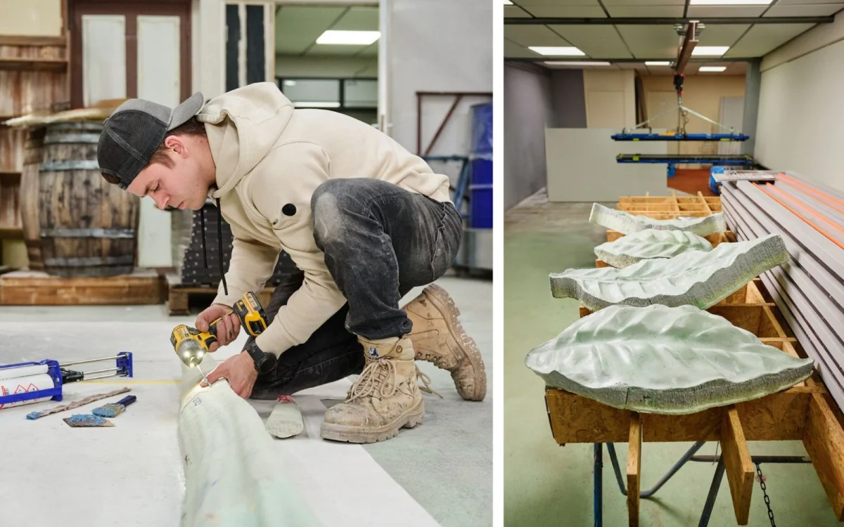 Mees van Rooij die bezig is met zijn project in de studio