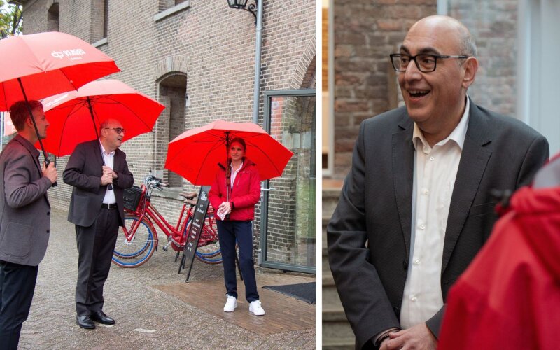 Twee beelden naast elkaar van de rondleiding door studenten